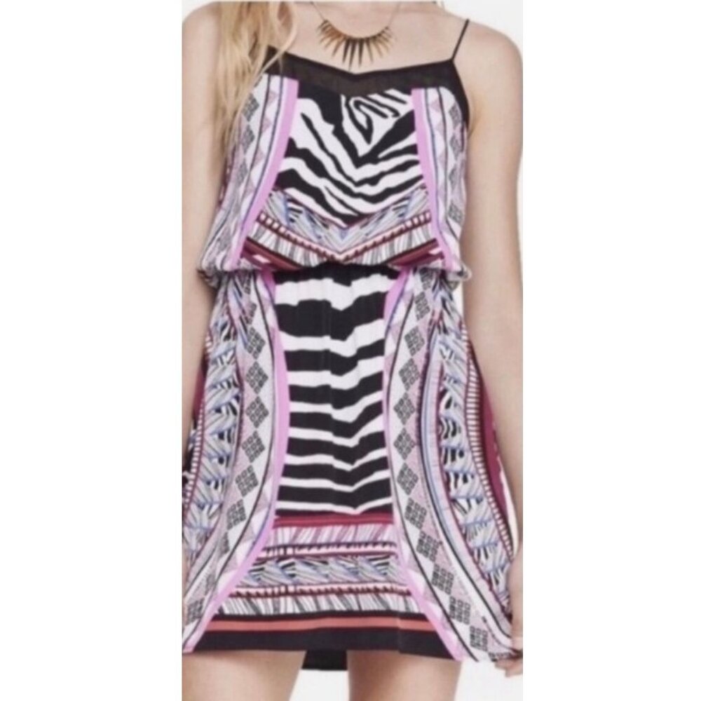 Express Pink and Black Zebra Geometric Mini Slip Dress - SZ SP‎